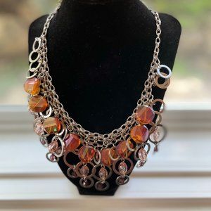 2 ITEMS VTG RARE BOHO AB Orange and Pink Necklace & Rose Quartz Nugget Bracelet